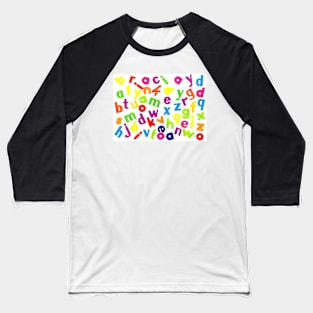 Jumbled up Multi Coloured Letters Baseball T-Shirt